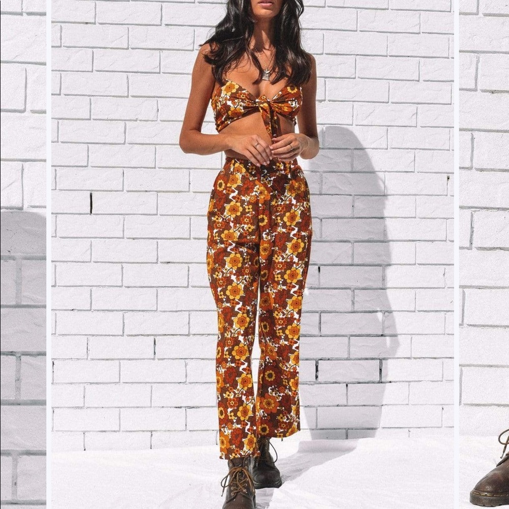 High Waisted Retro Floral Pants - Margeaux